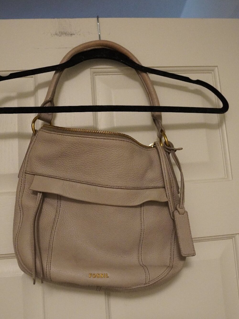 Fossil Beige Leather Hobo Bag